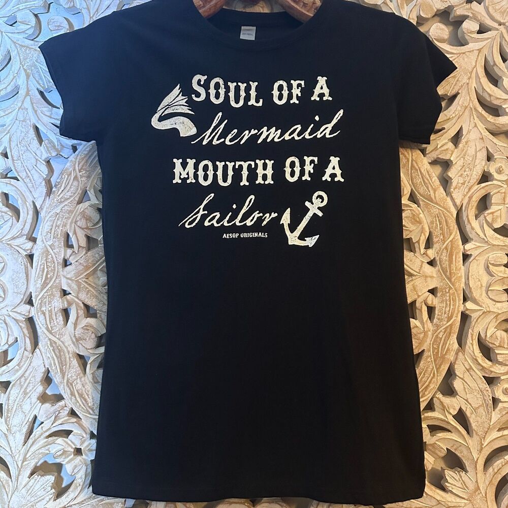 Soul of a Mermaid, Mouth of a Sailor Large Women NWOT Black 100% Cotton Tee